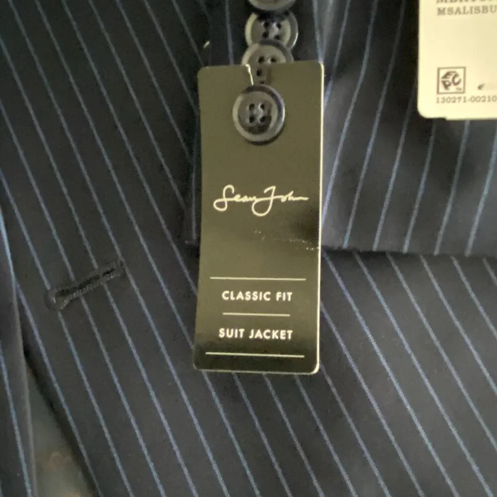 Sean John Suit Jacket Men's 36S Classic Fit Navy Blue Pinstripe NEW